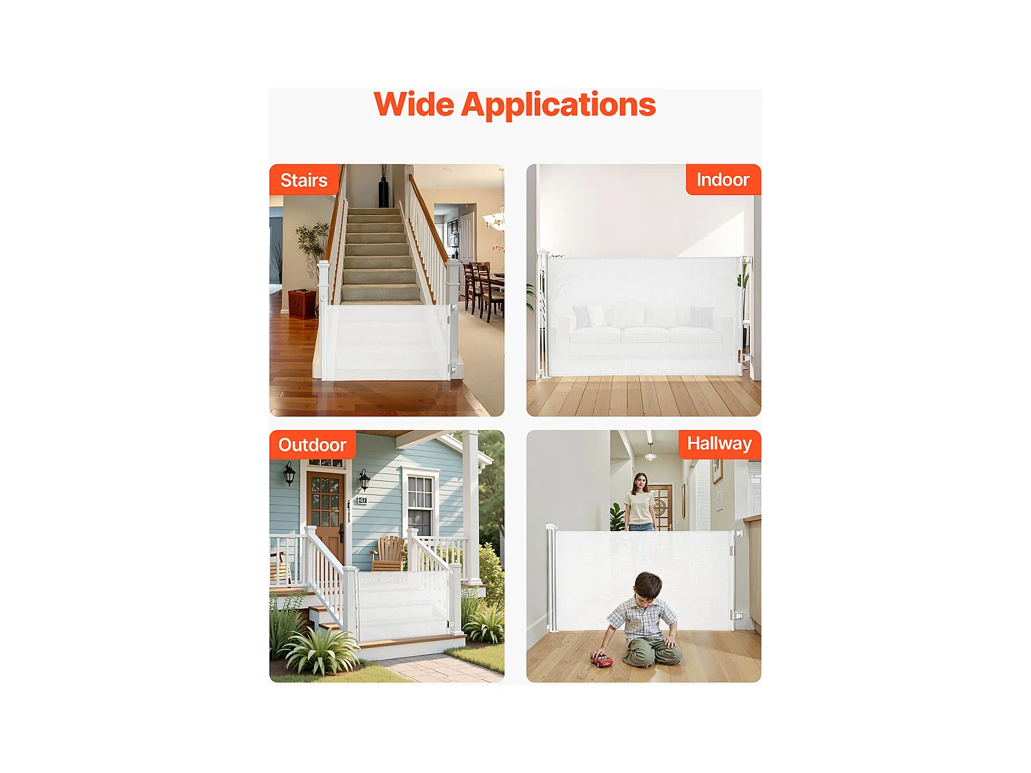 Sicherheitsbarriere SucceBuy Erweiterbar, Zaun aus Mesh 145 cm Breit und 98 cm Hoch, Barriere Retraktil für Haustiere, Ideal für Hunde und Katzen