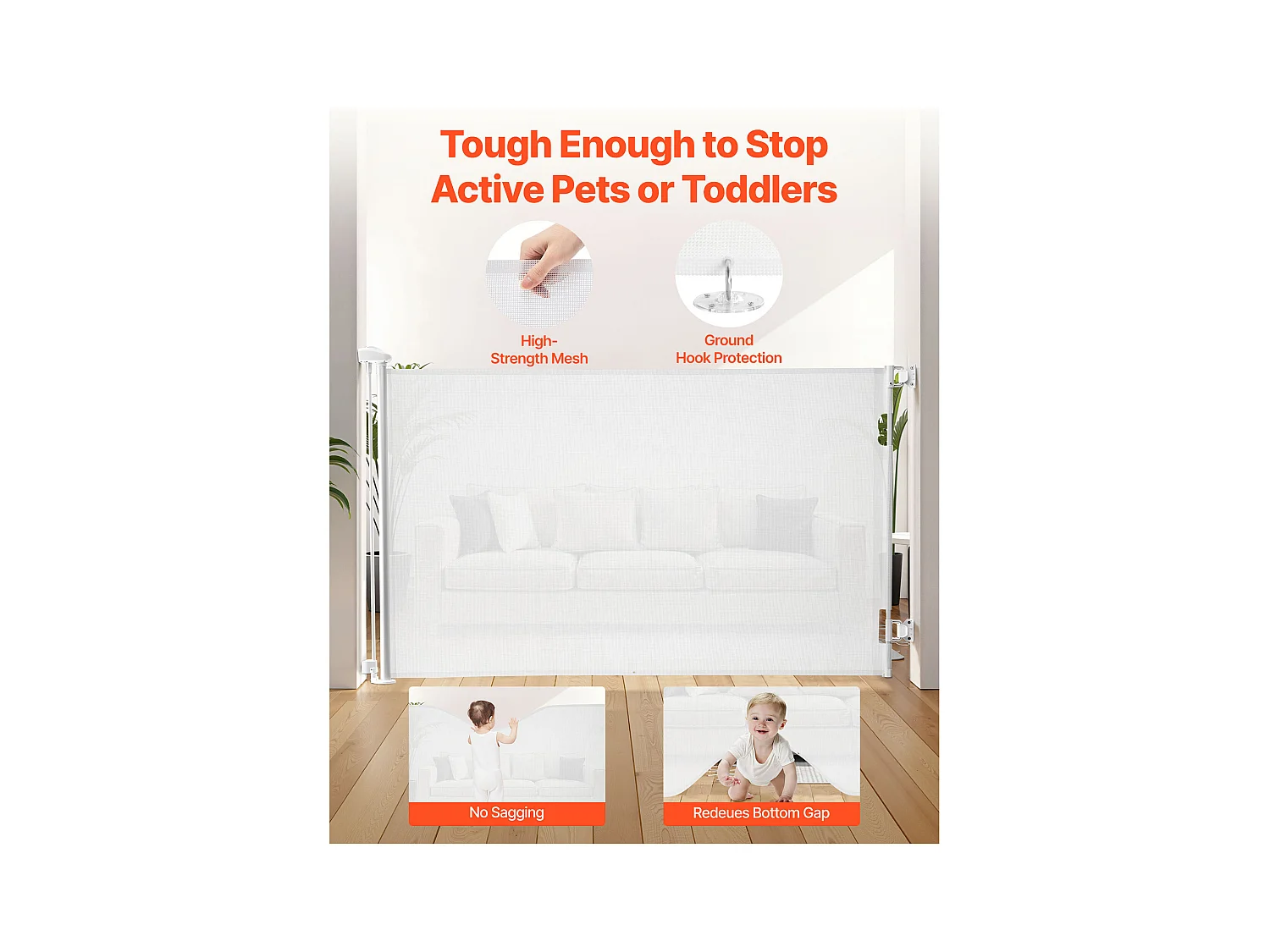 Sicherheitsbarriere SucceBuy Erweiterbar, Zaun aus Mesh 145 cm Breit und 98 cm Hoch, Barriere Retraktil für Haustiere, Ideal für Hunde und Katzen