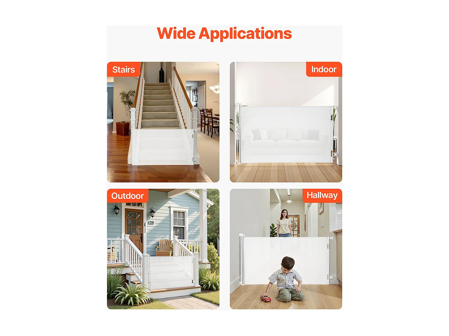 Barrière de Sécurité SucceBuy Extensible, Clôture en Maille 145 cm de Large et 98 cm de Haut, Barrière Rétractable pour Animaux de Compagnie