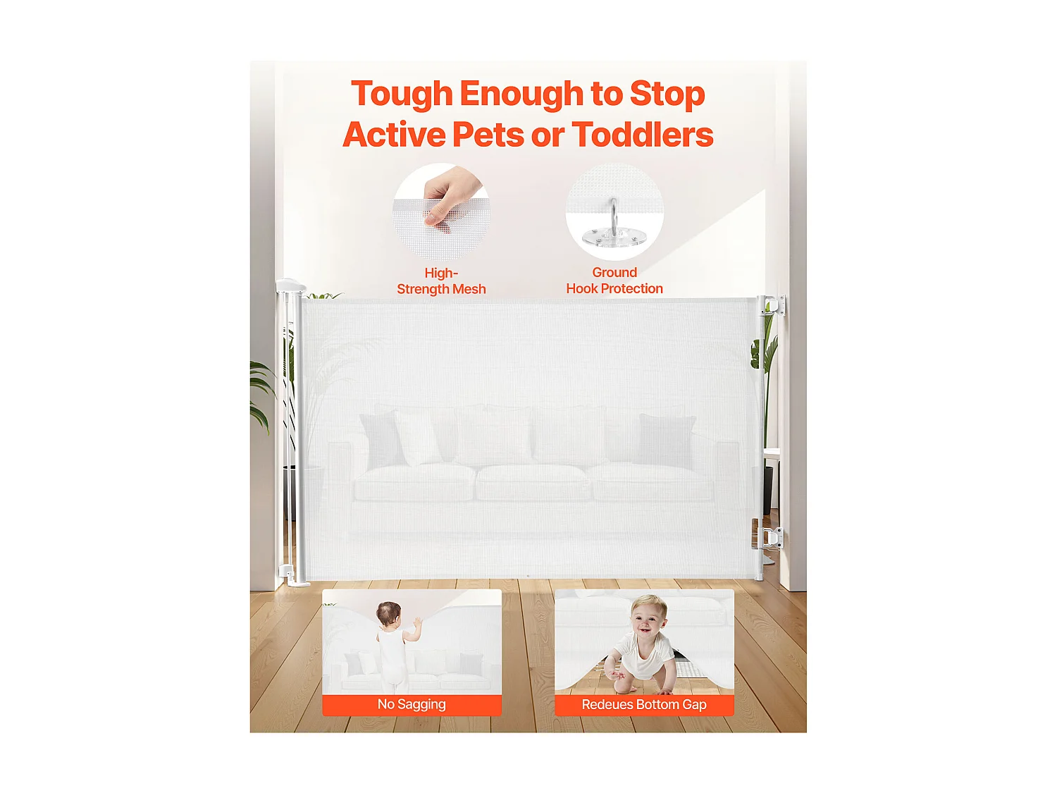 Barrière de Sécurité SucceBuy Extensible, Clôture en Maille 145 cm de Large et 98 cm de Haut, Barrière Rétractable pour Animaux de Compagnie