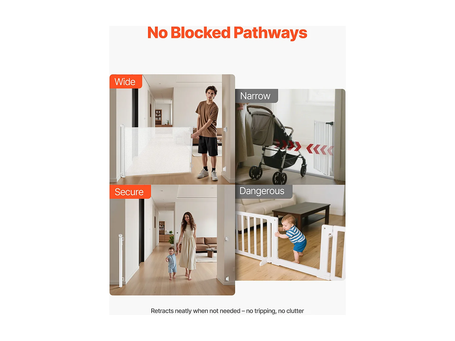 Barrière de Sécurité SucceBuy Extensible, Clôture en Maille 145 cm de Large et 98 cm de Haut, Barrière Rétractable pour Animaux de Compagnie