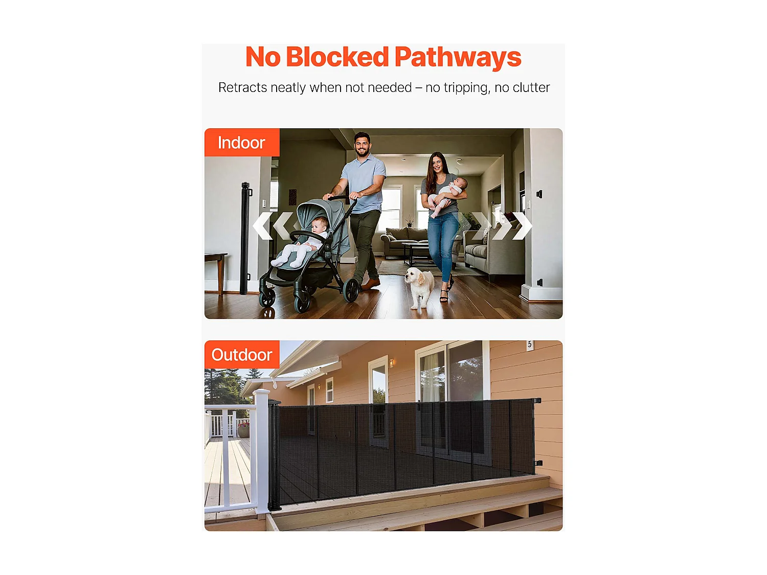 Barrière de Sécurité SucceBuy Extensible, Clôture en Maille Jusqu’à 305 cm de Large et 98 cm de Haut, Barrière Rétractable avec Bandes Renforcées