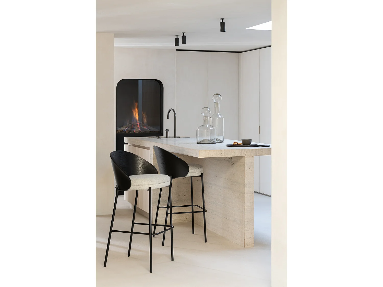 Chaise de Bar Design "Lone" 97cm Noir & Gris