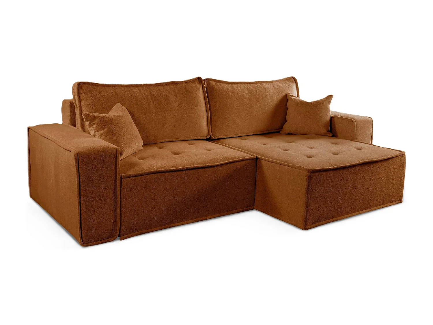 Bohoo L-vormige hoekbank met slaapbank, Raven stof, baksteen, rechts