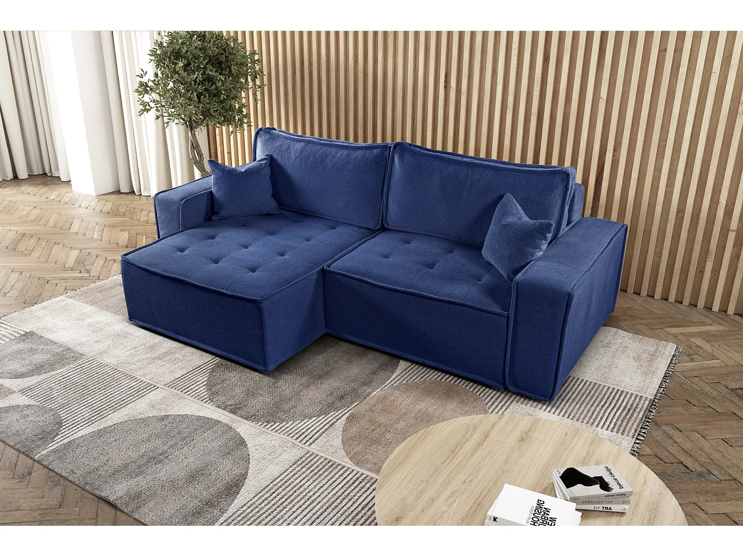 Canapé d'angle Bohoo en L avec convertible, tissu Raven, bleu, gauche