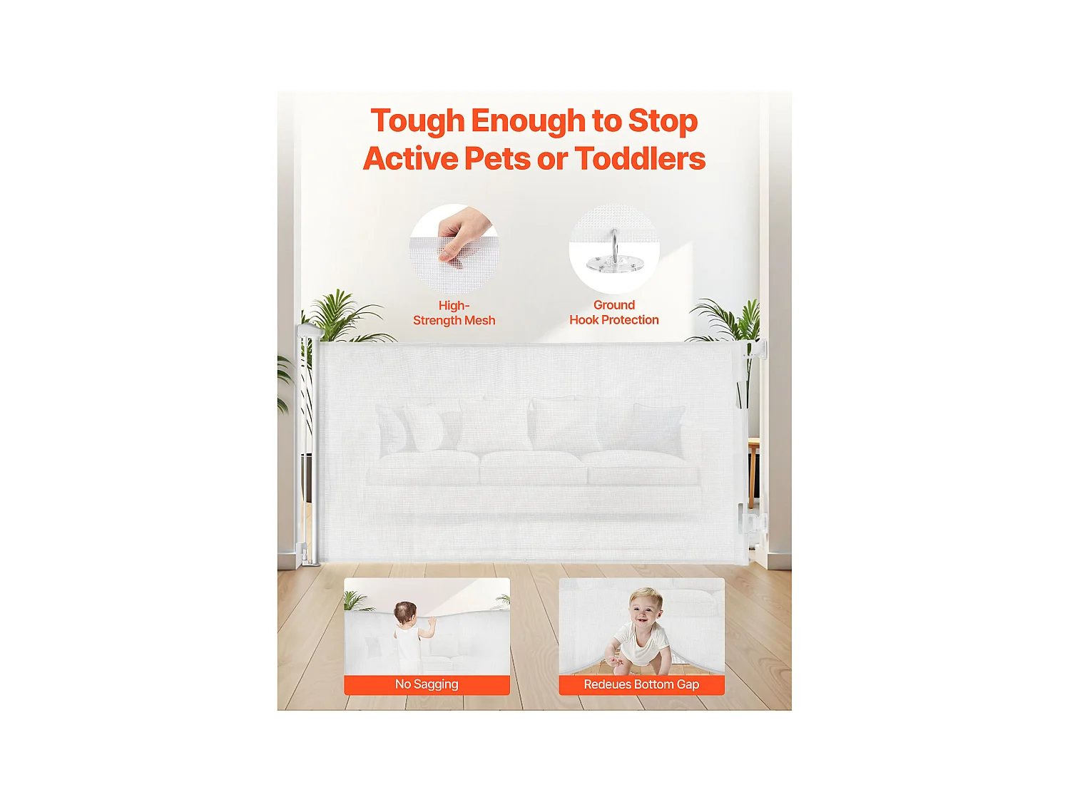 Sicherheitsbarriere SucceBuy Erweiterbar, Zaun aus Mesh 143 cm Breit und 79,5 cm Hoch, Barriere Retraktil für Haustiere, Ideal für Hunde und Katzen