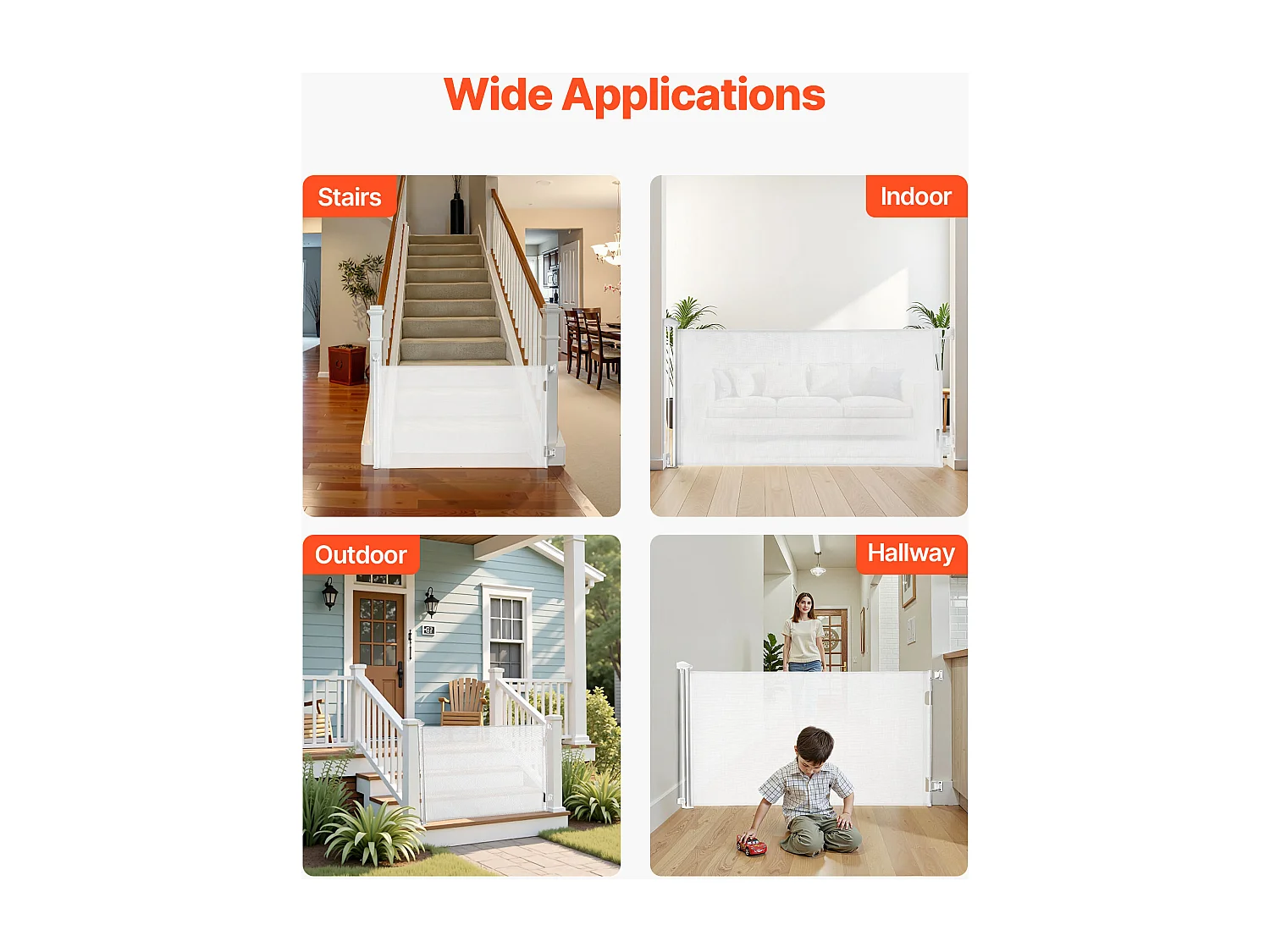 Barrière de Sécurité SucceBuy Extensible, Clôture en Maille 143 cm de Large et 79,5 cm de Haut, Barrière Rétractable pour Animaux de Compagnie