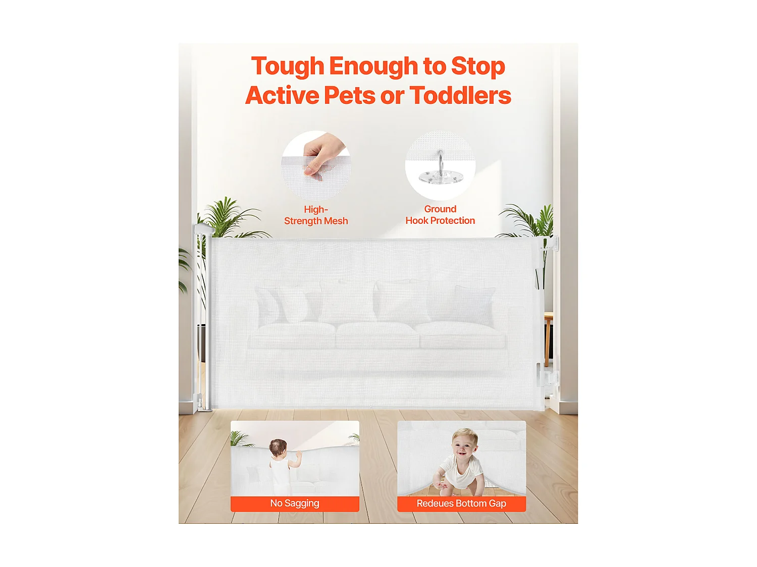 Barrière de Sécurité SucceBuy Extensible, Clôture en Maille 143 cm de Large et 79,5 cm de Haut, Barrière Rétractable pour Animaux de Compagnie