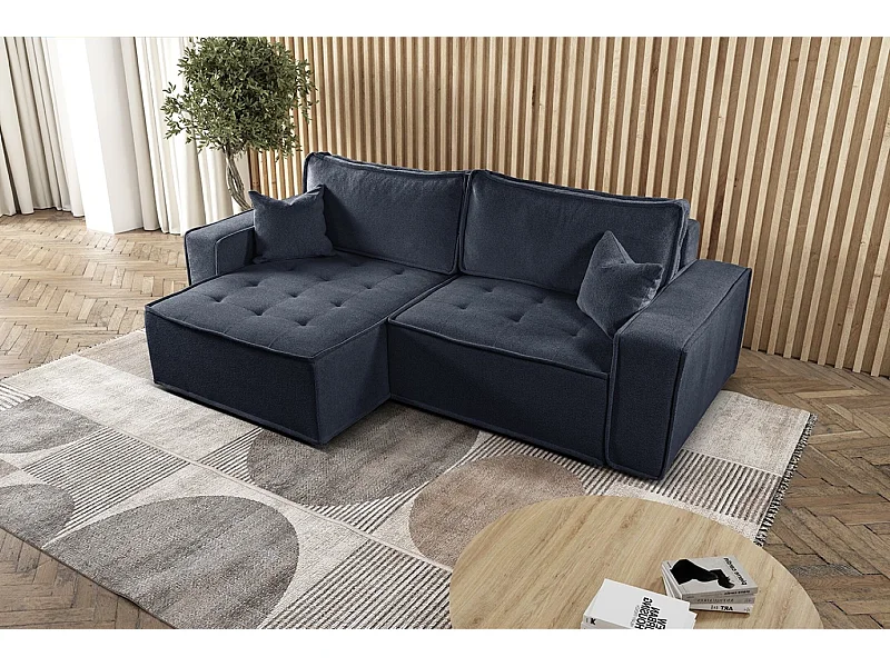 Divano angolare a L Bohoo con letto, tessuto Raven, grafite, sinistra