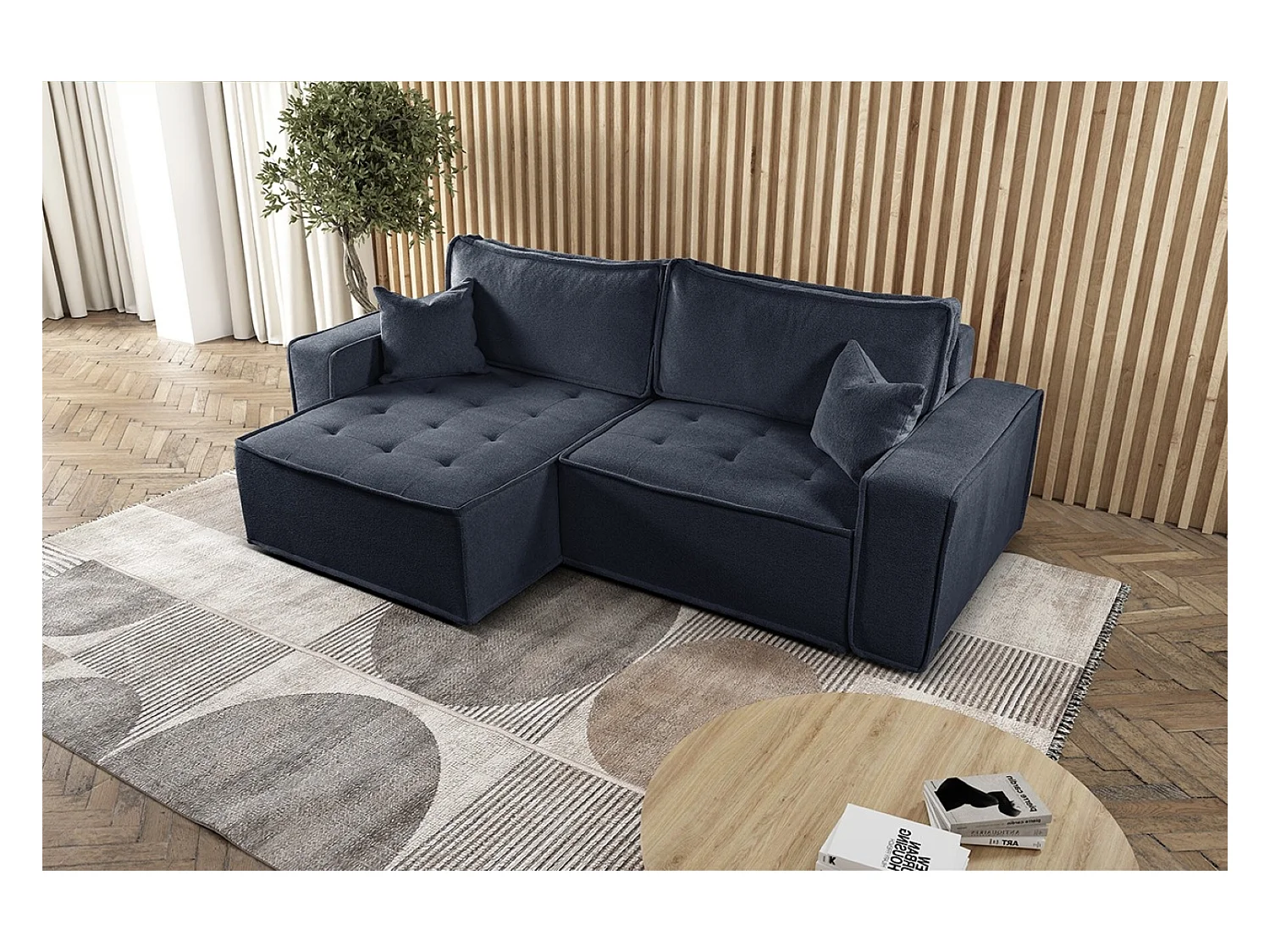 Divano angolare a L Bohoo con letto, tessuto Raven, grafite, sinistra