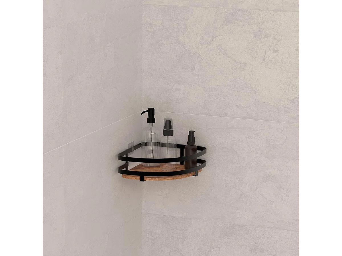 Estantería de ducha esquinera sin perforación de madera