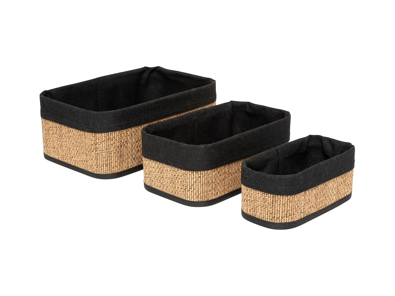 Juego de 3 cestas de bambú y tela negra