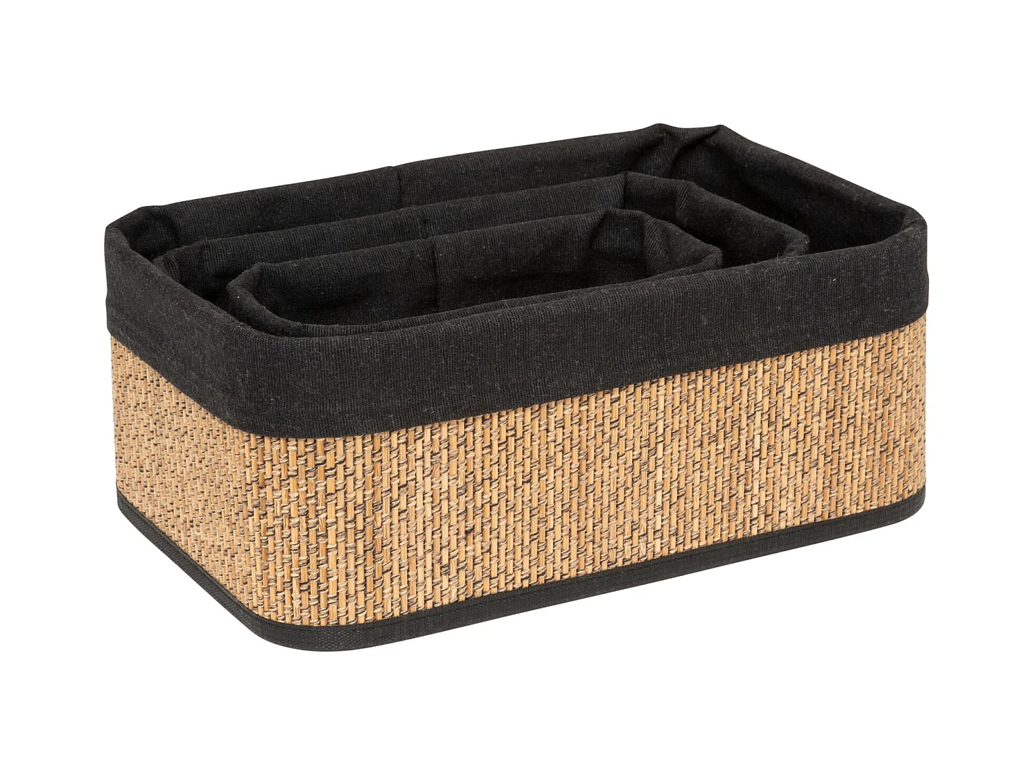 Juego de 3 cestas de bambú y tela negra