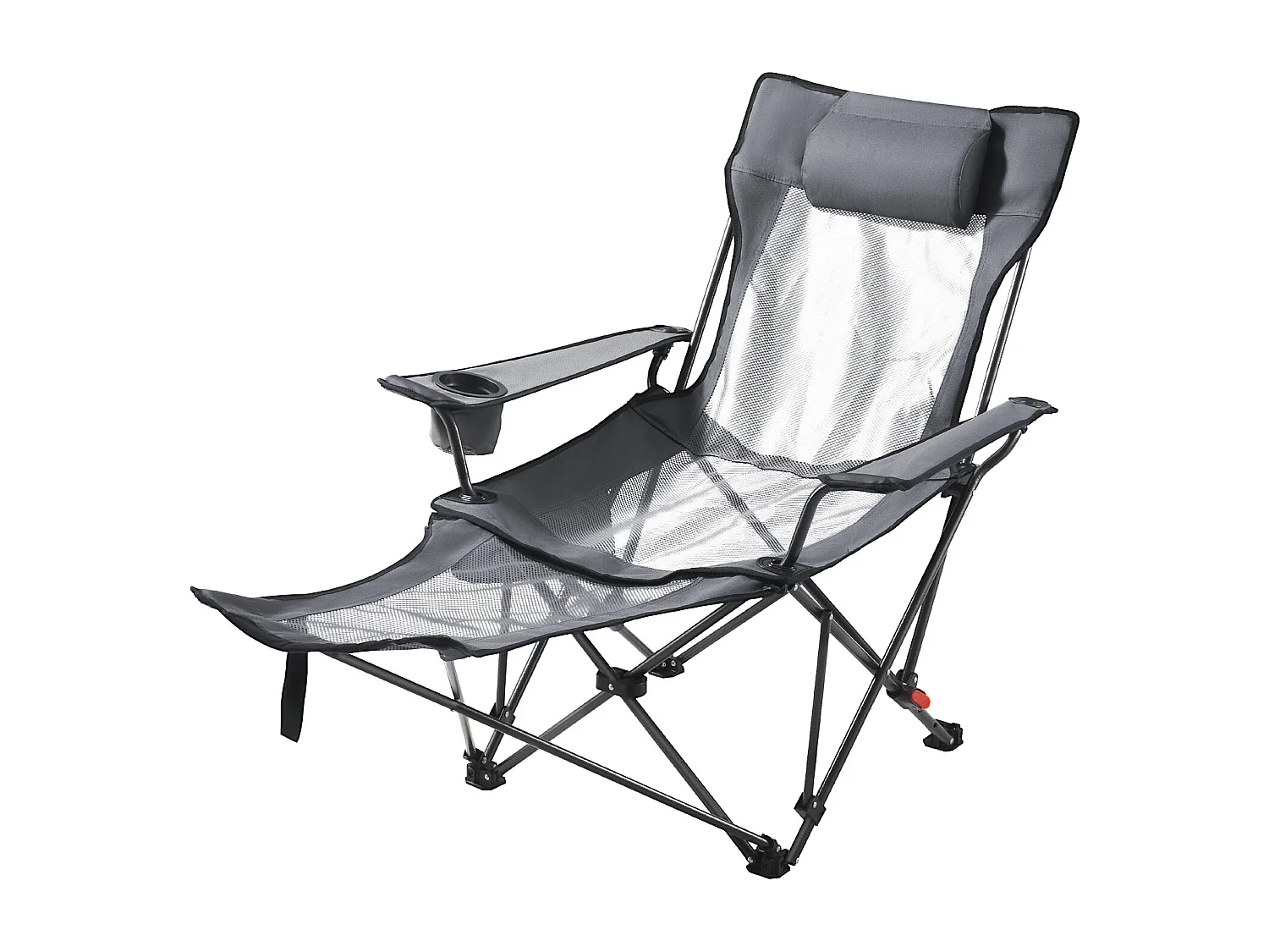 Campingstoel SucceBuy Opvouwbaar, 4 Verstelbare Posities, Draagbare Verstelbare Ligstoel voor Volwassenen, met Voetensteun, Hoofdsteun, Mesh Stof, Grijs