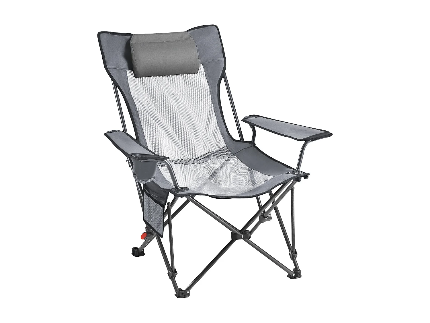 Campingstoel SucceBuy Opvouwbaar, 4 Verstelbare Posities, Draagbare Verstelbare Ligstoel voor Volwassenen, met Voetensteun, Hoofdsteun, Mesh Stof, Grijs