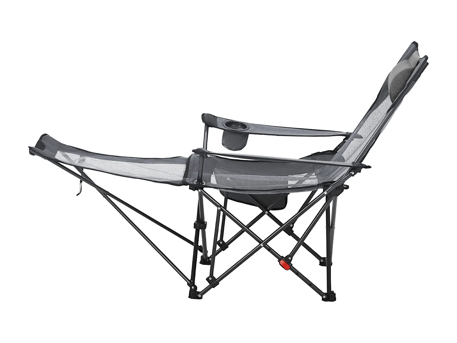 Campingstoel SucceBuy Opvouwbaar, 4 Verstelbare Posities, Draagbare Verstelbare Ligstoel voor Volwassenen, met Voetensteun, Hoofdsteun, Mesh Stof, Grijs
