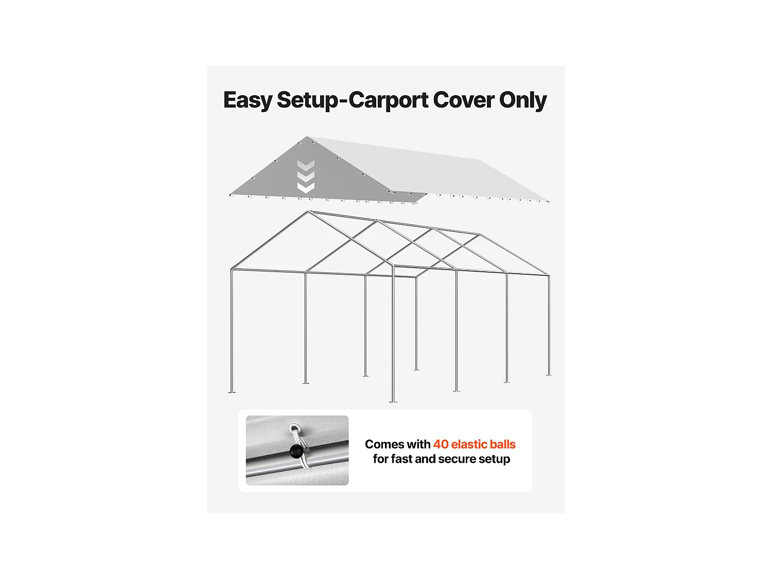 Toile de Rechange SucceBuy de Carport, 6 x 3 m, Bâche Toit Abri Voiture, Couverture Supérieure de Tente Garage Portable, Résistante UV Imperméable, Gris