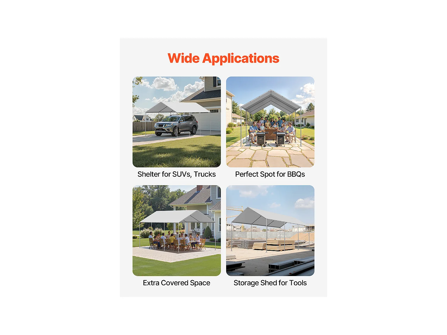 Toile de Rechange SucceBuy de Carport, 6 x 3 m, Bâche Toit Abri Voiture, Couverture Supérieure de Tente Garage Portable, Résistante UV Imperméable, Gris