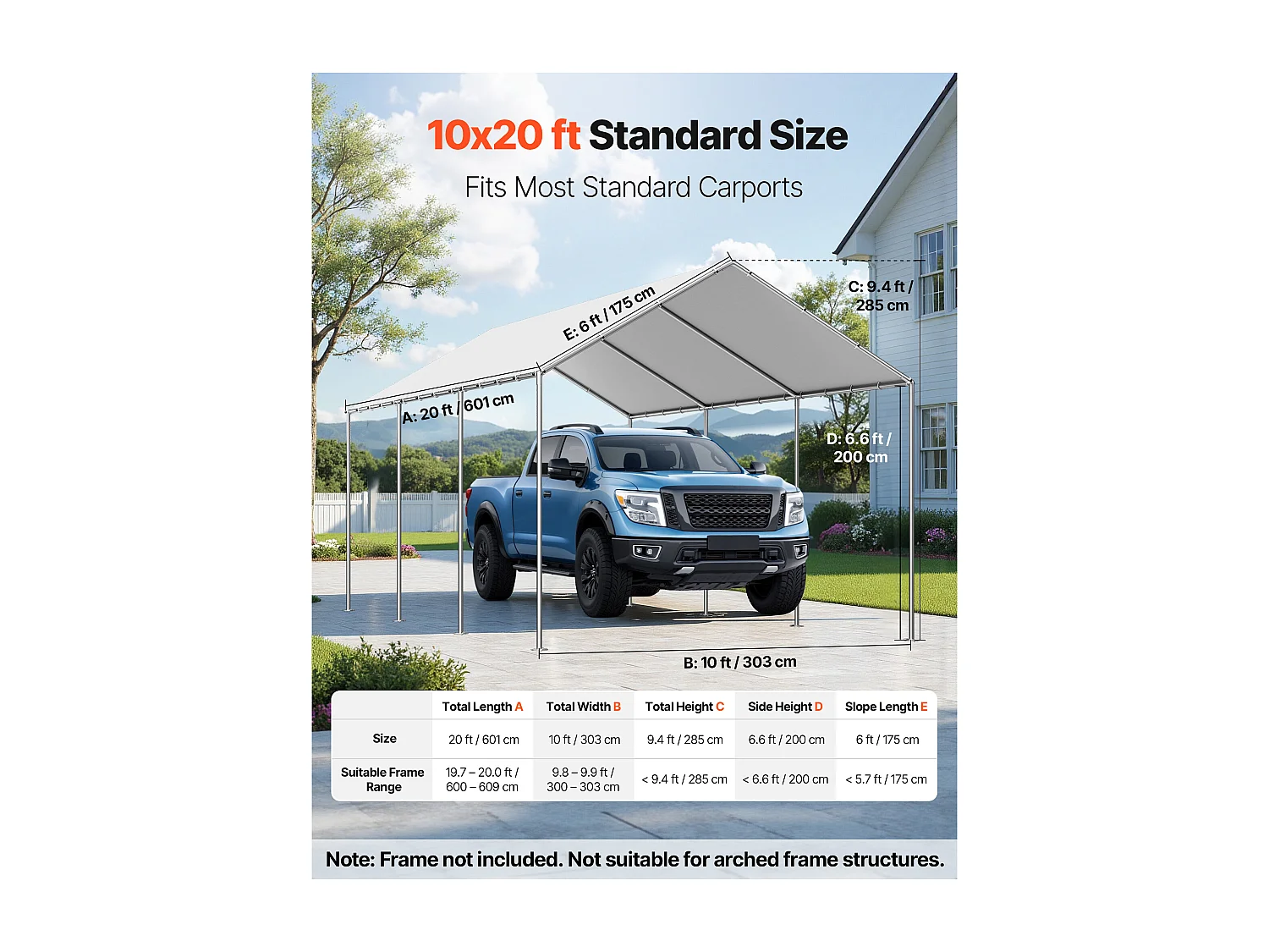 Vervangzeil SucceBuy voor Carport, 6 x 3 m, Zeil Dak Auto-onderkomen, Bovenste Afdekking Draagbare Garagetent, UV-Bestendig Waterdicht, Grijs