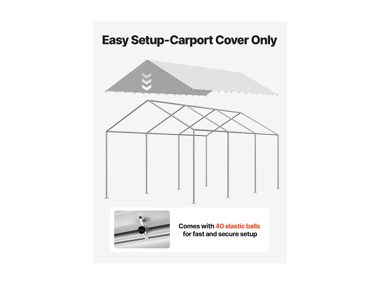 Vervangzeil SucceBuy voor Carport, 6 x 3 m, Zeil Dak Auto-onderkomen, Bovenste Afdekking Draagbare Garagetent, UV-Bestendig Waterdicht, Grijs