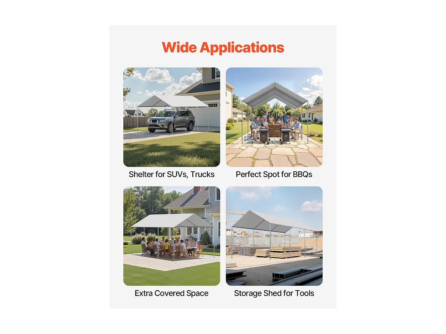 Vervangzeil SucceBuy voor Carport, 6 x 3 m, Zeil Dak Auto-onderkomen, Bovenste Afdekking Draagbare Garagetent, UV-Bestendig Waterdicht, Grijs