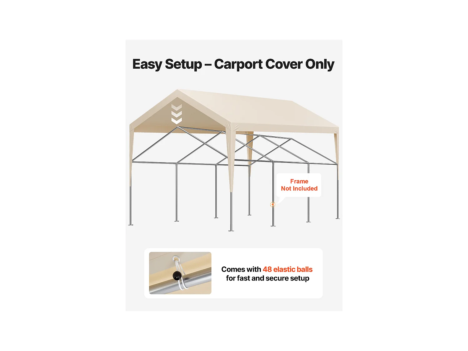 Toile de Rechange Carport SucceBuy, 6,09x3,65 m, Bâche Toit Abri Voiture, Couverture Supérieure Tente Garage Portable, Résistante UV Imperméable, Beige
