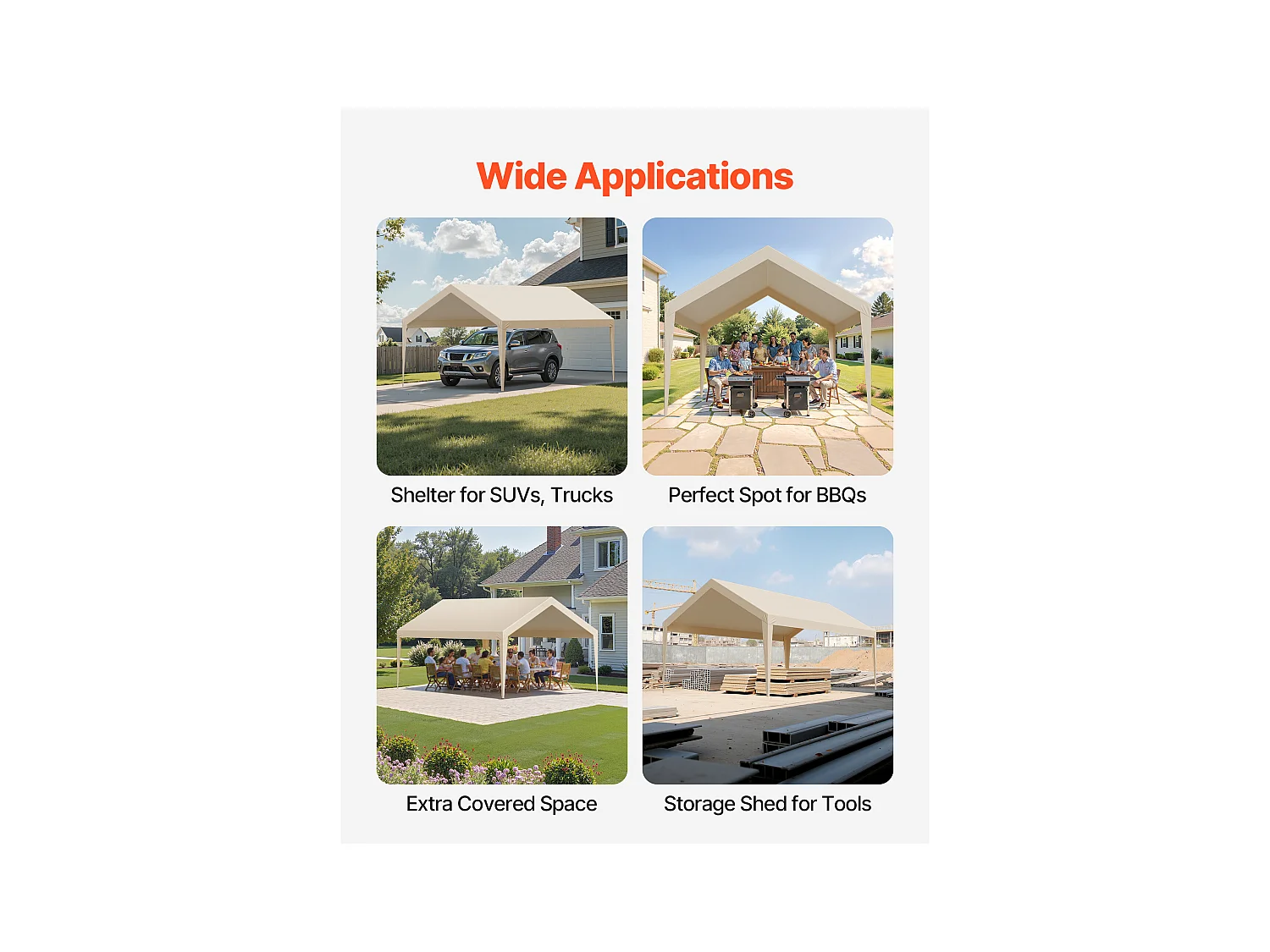 Toile de Rechange Carport SucceBuy, 6,09x3,65 m, Bâche Toit Abri Voiture, Couverture Supérieure Tente Garage Portable, Résistante UV Imperméable, Beige