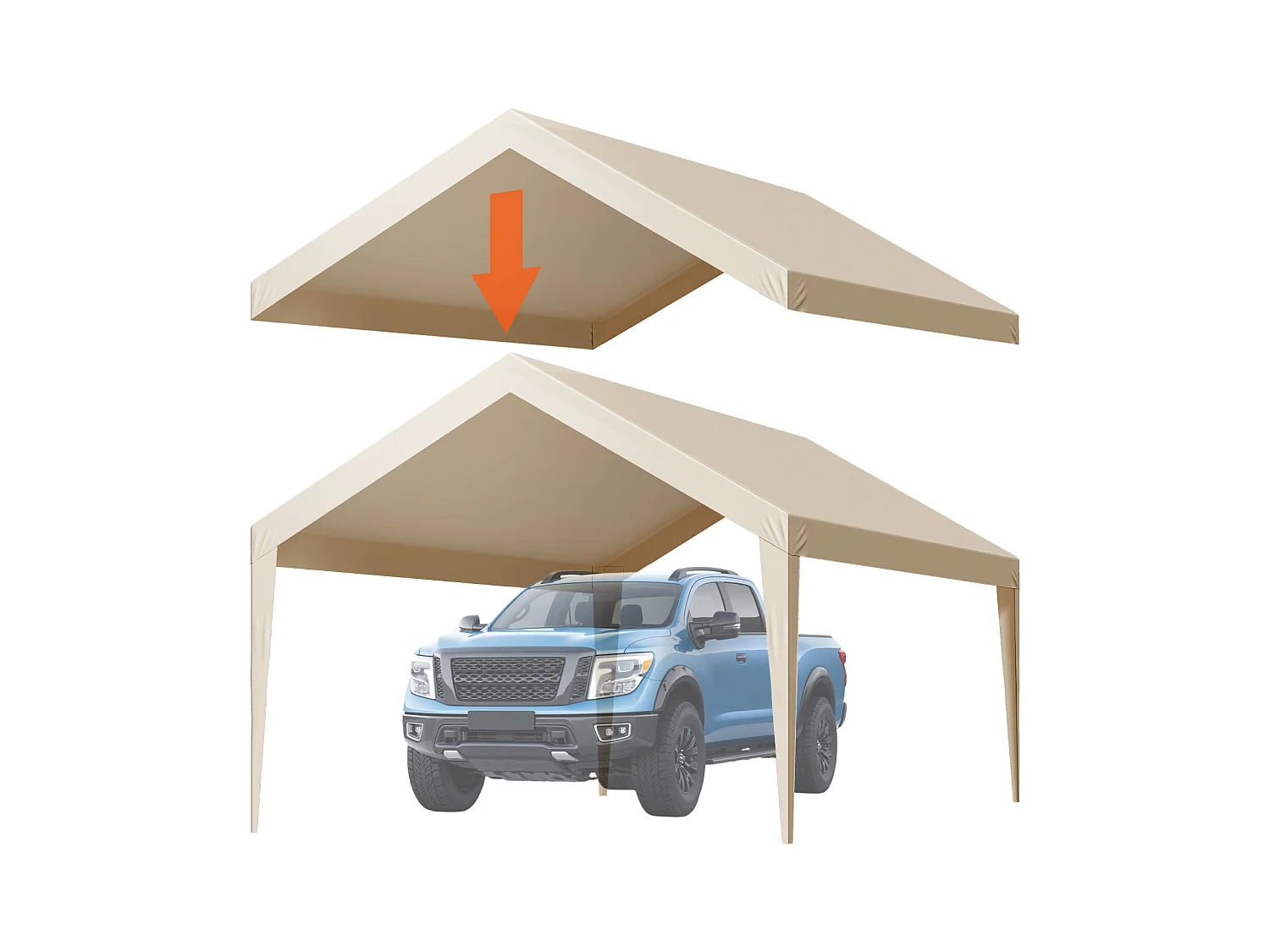 Toile de Rechange Carport SucceBuy, 6,09x3,65 m, Bâche Toit Abri Voiture, Couverture Supérieure Tente Garage Portable, Résistante UV Imperméable, Beige