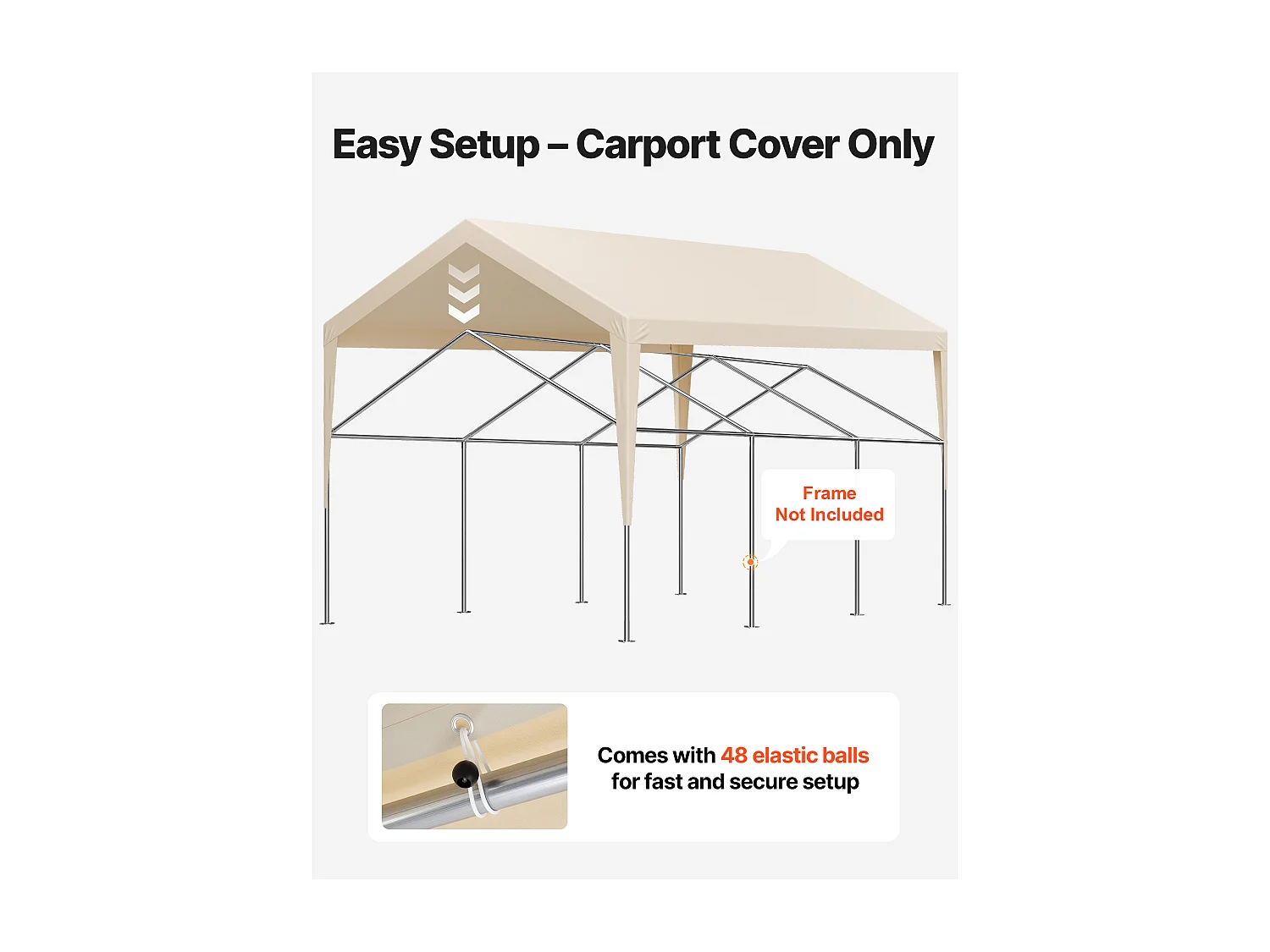 Toile de Rechange Carport SucceBuy, 6,09x3,65 m, Bâche Toit Abri Voiture, Couverture Supérieure Tente Garage Portable, Résistante UV Imperméable, Beige