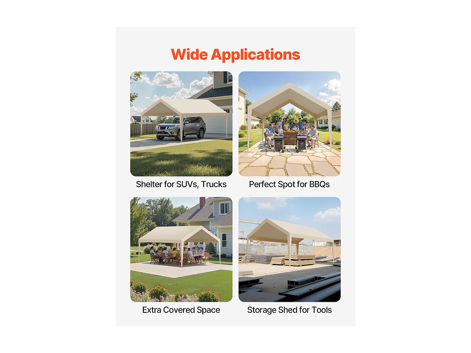 Toile de Rechange Carport SucceBuy, 6,09x3,65 m, Bâche Toit Abri Voiture, Couverture Supérieure Tente Garage Portable, Résistante UV Imperméable, Beige