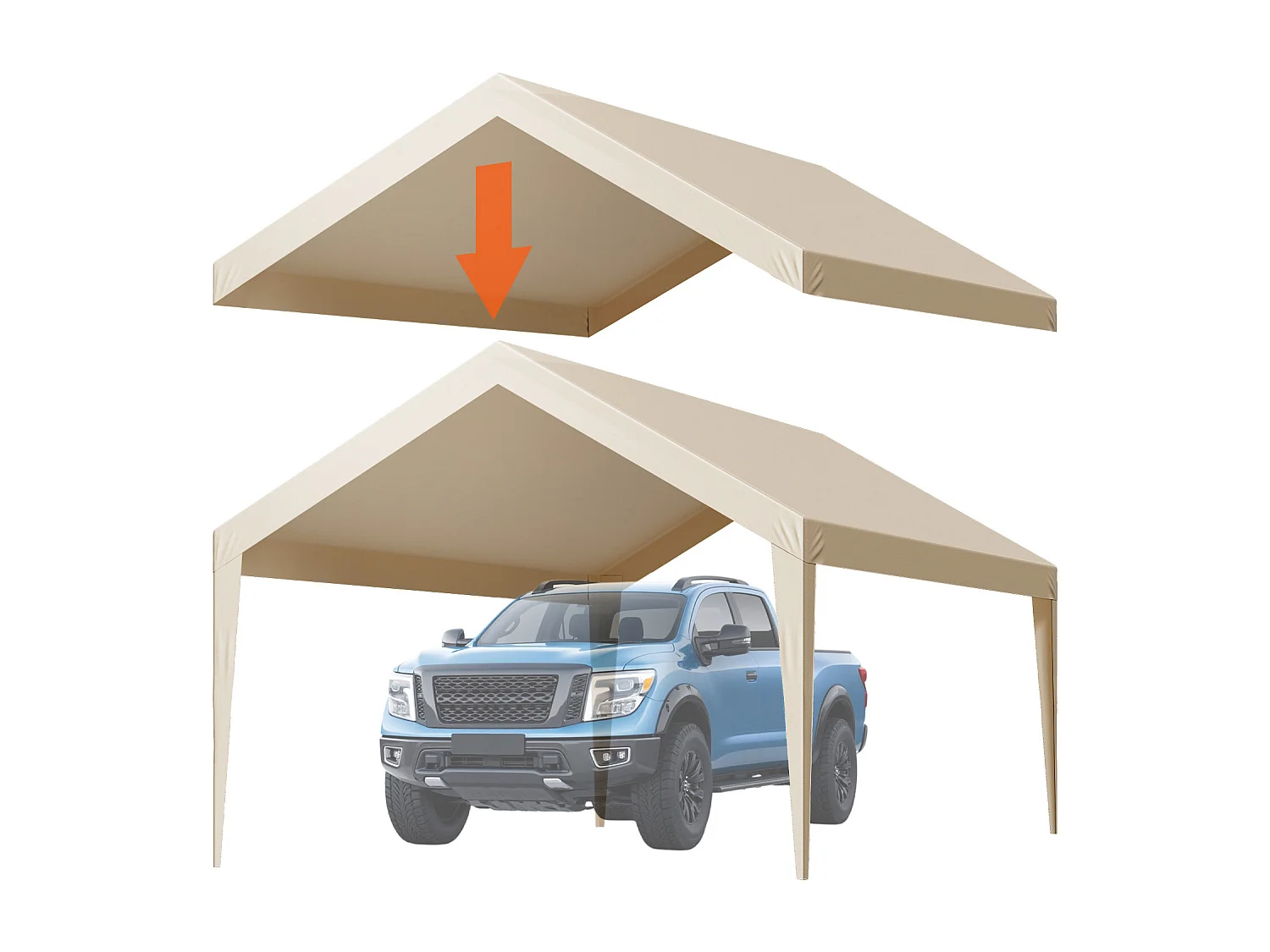 Toile de Rechange Carport SucceBuy, 6,09x3,65 m, Bâche Toit Abri Voiture, Couverture Supérieure Tente Garage Portable, Résistante UV Imperméable, Beige