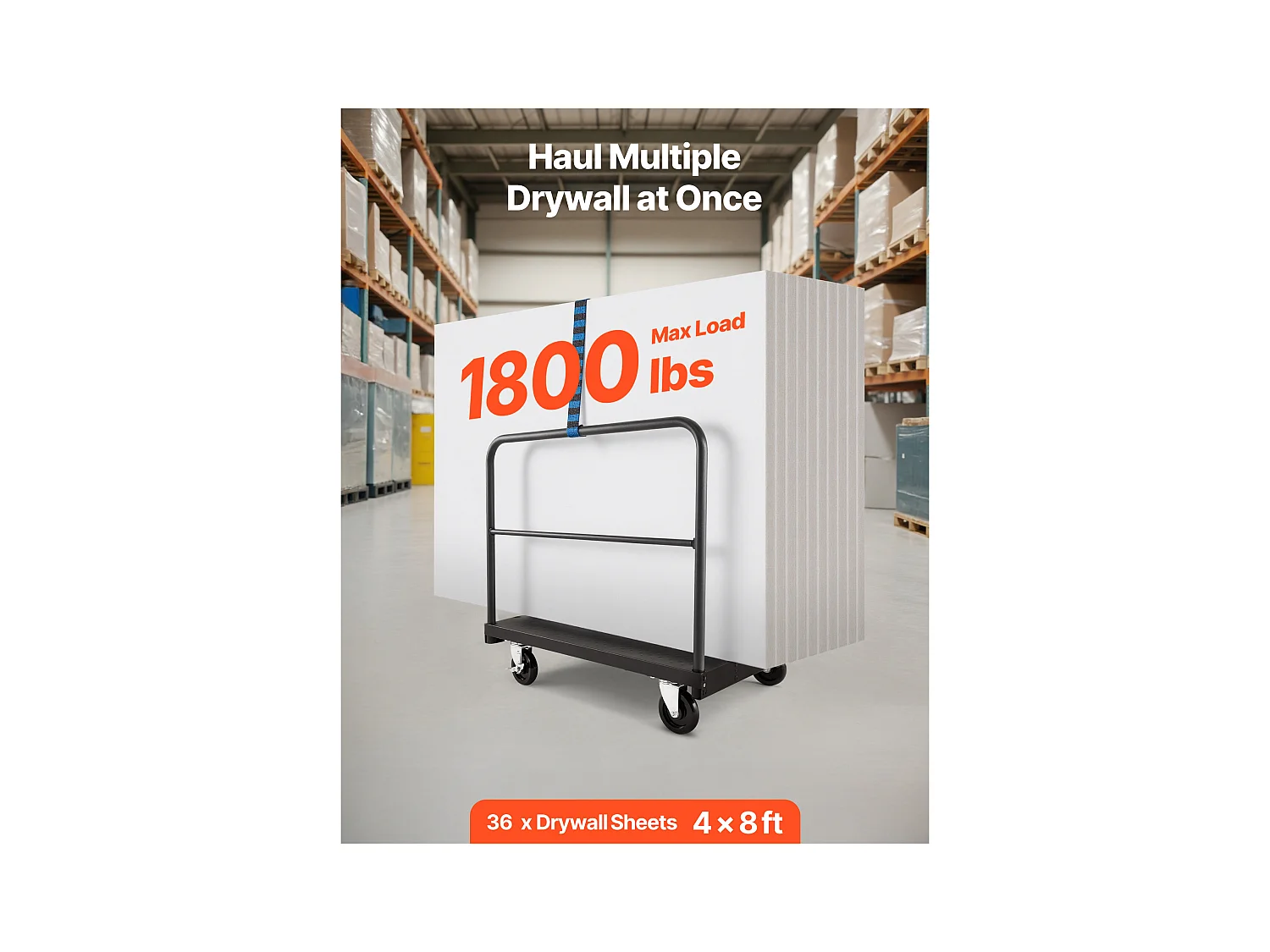 Chariot Porte-Plaques SucceBuy de Plâtre, Charge 816,5 kg, Chariot Porte-Panneaux de Cloisons Sèches Plateforme 91.4 x 61 cm, pour Transport, Usine