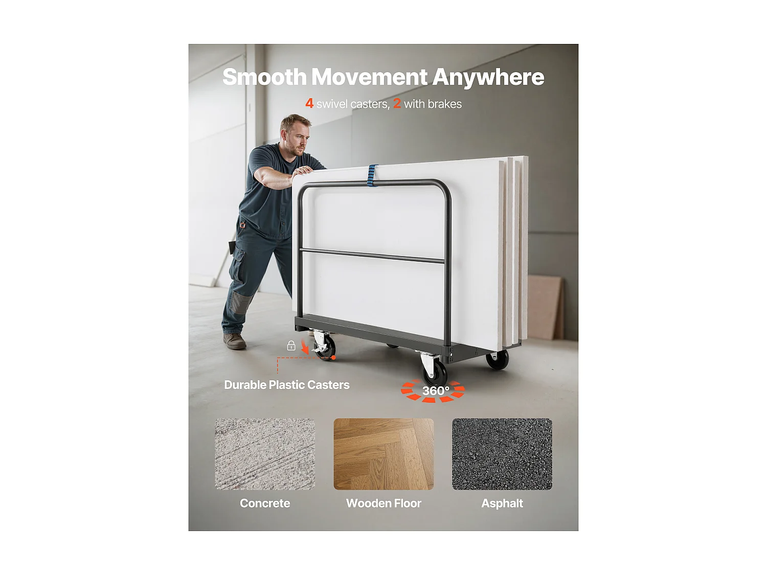 Wagen für Platten SucceBuy aus Gips, Belastung 816,5 kg, Wagen für Trockenbauplatten Plattform 91.4 x 61 cm, für Transport, Werk