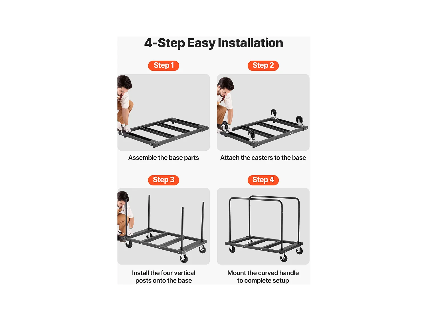 Wagen für Platten SucceBuy aus Gips, Belastung 816,5 kg, Wagen für Trockenbauplatten, mit Schwenkrädern, für Transport, Schwarz
