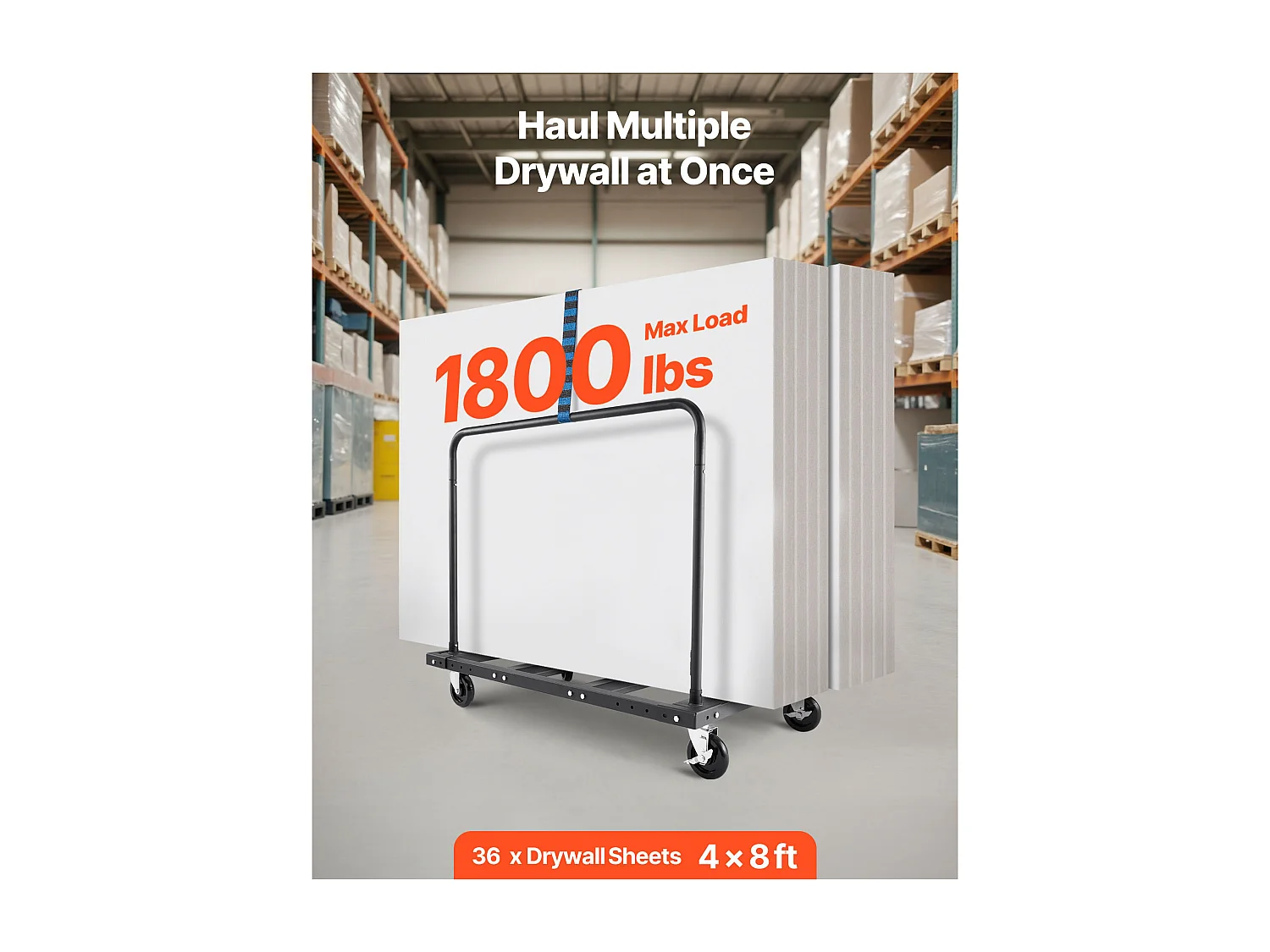 Chariot Porte-Plaques SucceBuy de Plâtre, Charge 816,5 kg, Chariot Porte-Panneaux de Cloisons Sèches, avec Roulettes Pivotantes, pour Transport, Noir