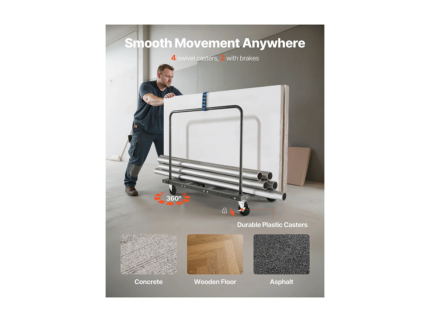 Chariot Porte-Plaques SucceBuy de Plâtre, Charge 816,5 kg, Chariot Porte-Panneaux de Cloisons Sèches, avec Roulettes Pivotantes, pour Transport, Noir