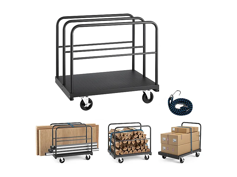 Wagen für Platten SucceBuy aus Gips, Belastung 816,5 kg, Wagen für Trockenbauplatten mit Plattform 91.4 x 61 cm, für Transport, Schwarz