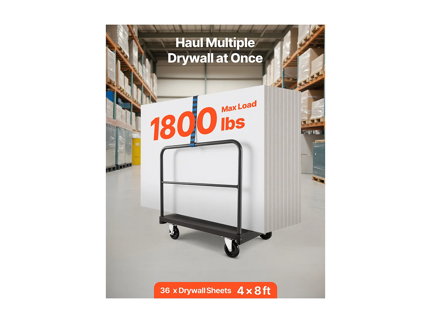 Chariot Porte-Plaques SucceBuy de Plâtre, Charge 816,5 kg, Chariot Porte-Panneaux de Cloisons Sèches à Plateforme 91.4 x 61 cm, pour Transport, Noir