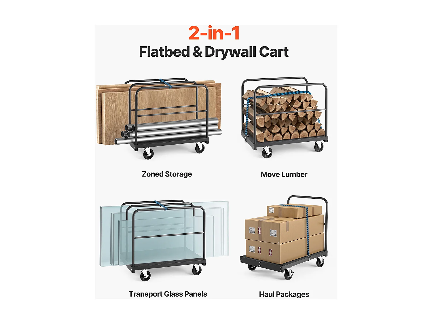 Chariot Porte-Plaques SucceBuy de Plâtre, Charge 816,5 kg, Chariot Porte-Panneaux de Cloisons Sèches à Plateforme 91.4 x 61 cm, pour Transport, Noir