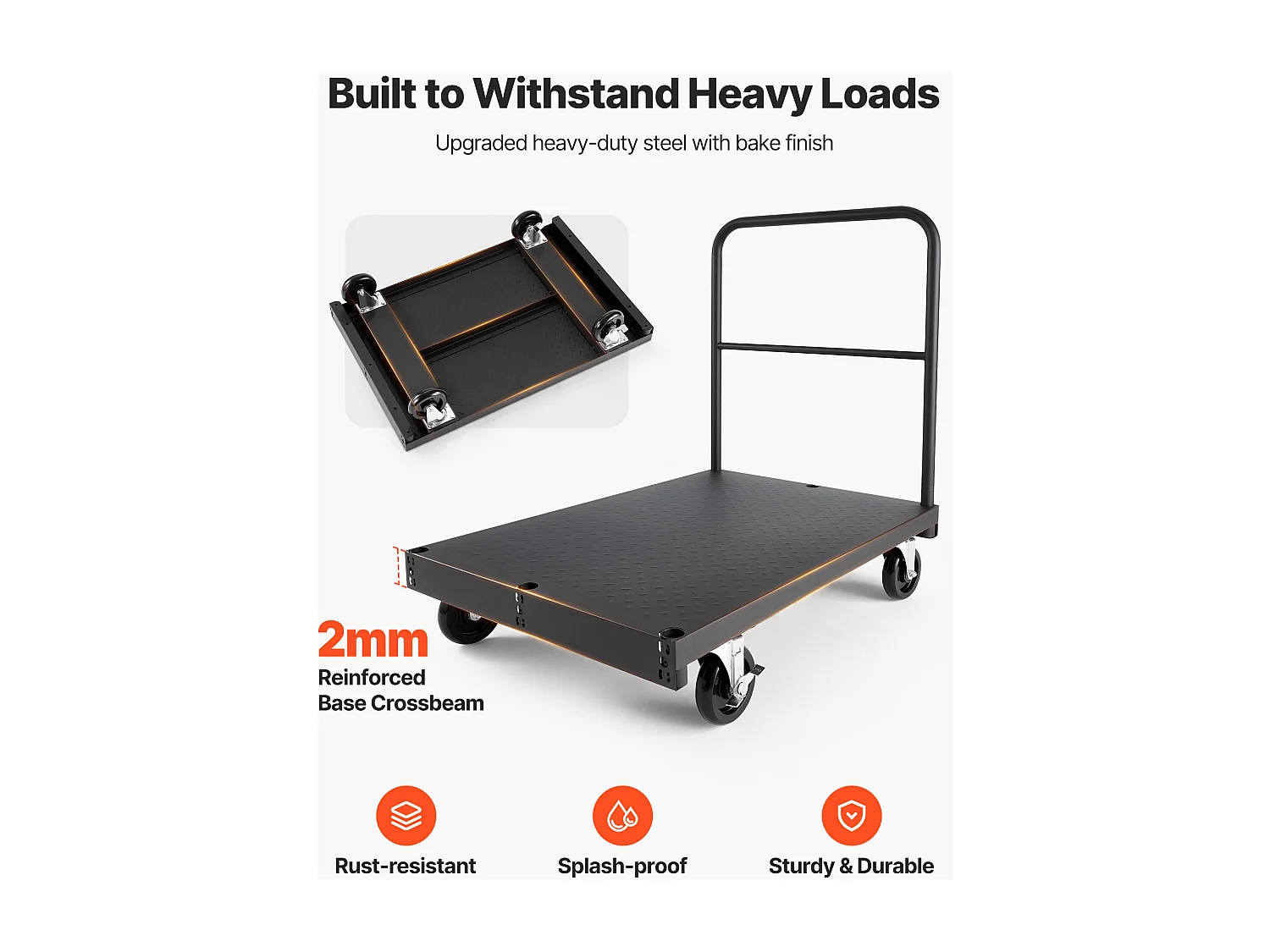 Chariot Porte-Plaques SucceBuy de Plâtre, Charge 816,5 kg, Chariot Porte-Panneaux de Cloisons Sèches à Plateforme 91.4 x 61 cm, pour Transport, Noir