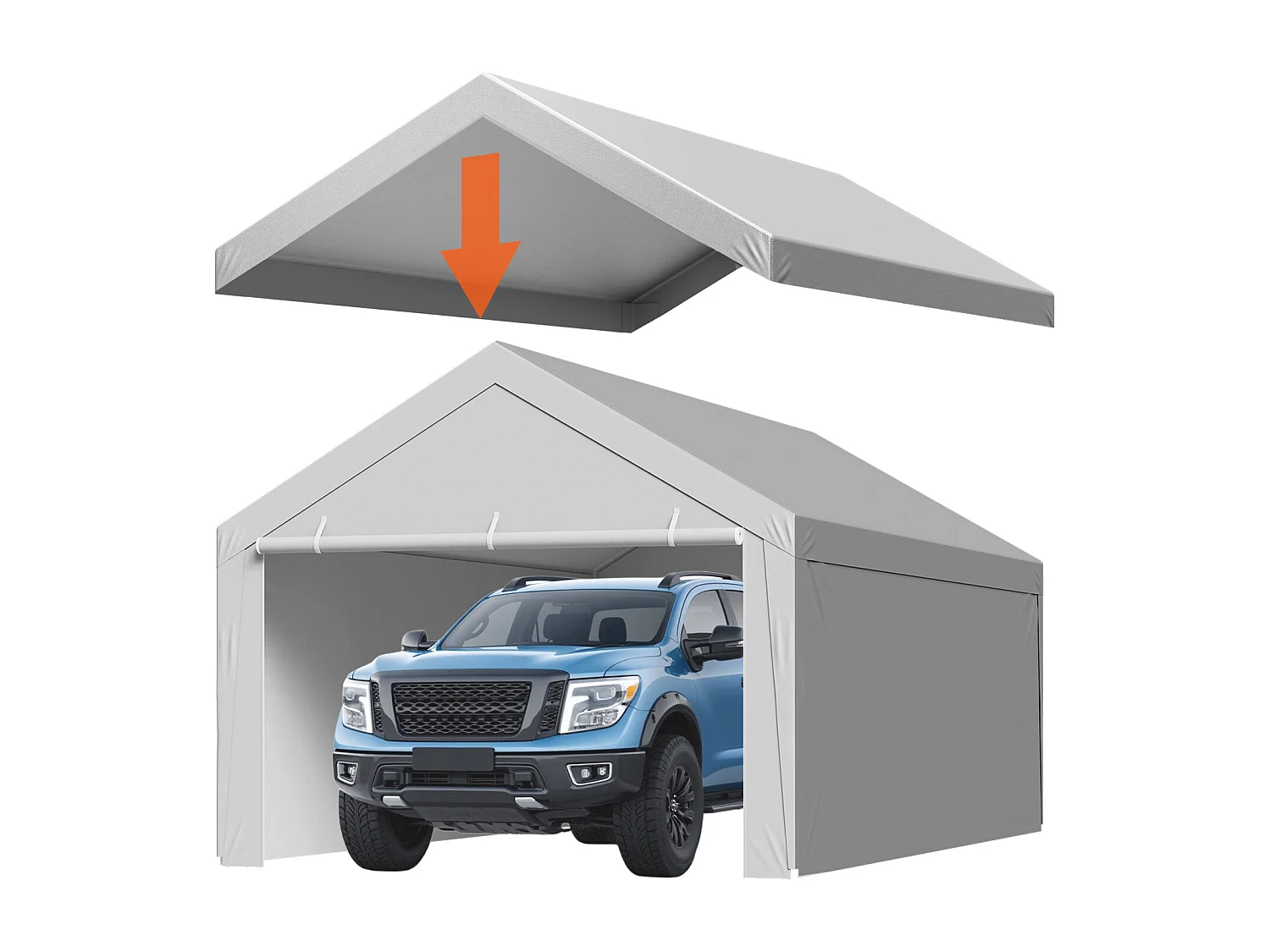 Lona de Reemplazo Cobertizo SucceBuy, 6 x 4 m, Lona Techo Cochera, Cubierta Carpa Garaje Portátil, Resistente UV Impermeable, con Paneles Laterales, Gris