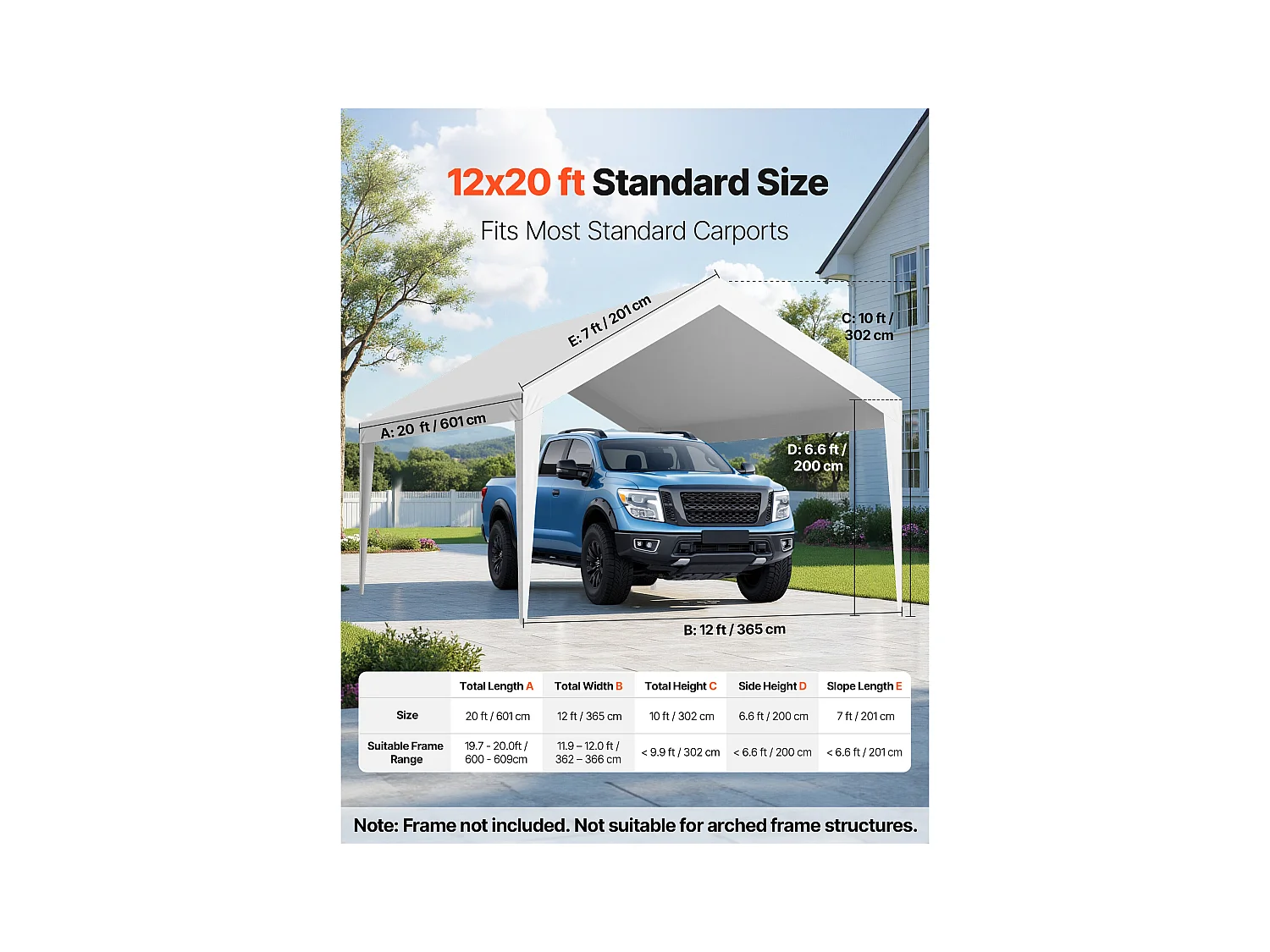 Toile de Rechange Carport SucceBuy, 6,09x3,65 m, Bâche Toit Abri Voiture, Couverture Supérieure Tente Garage Portable, Résistante UV Imperméable, Blanc