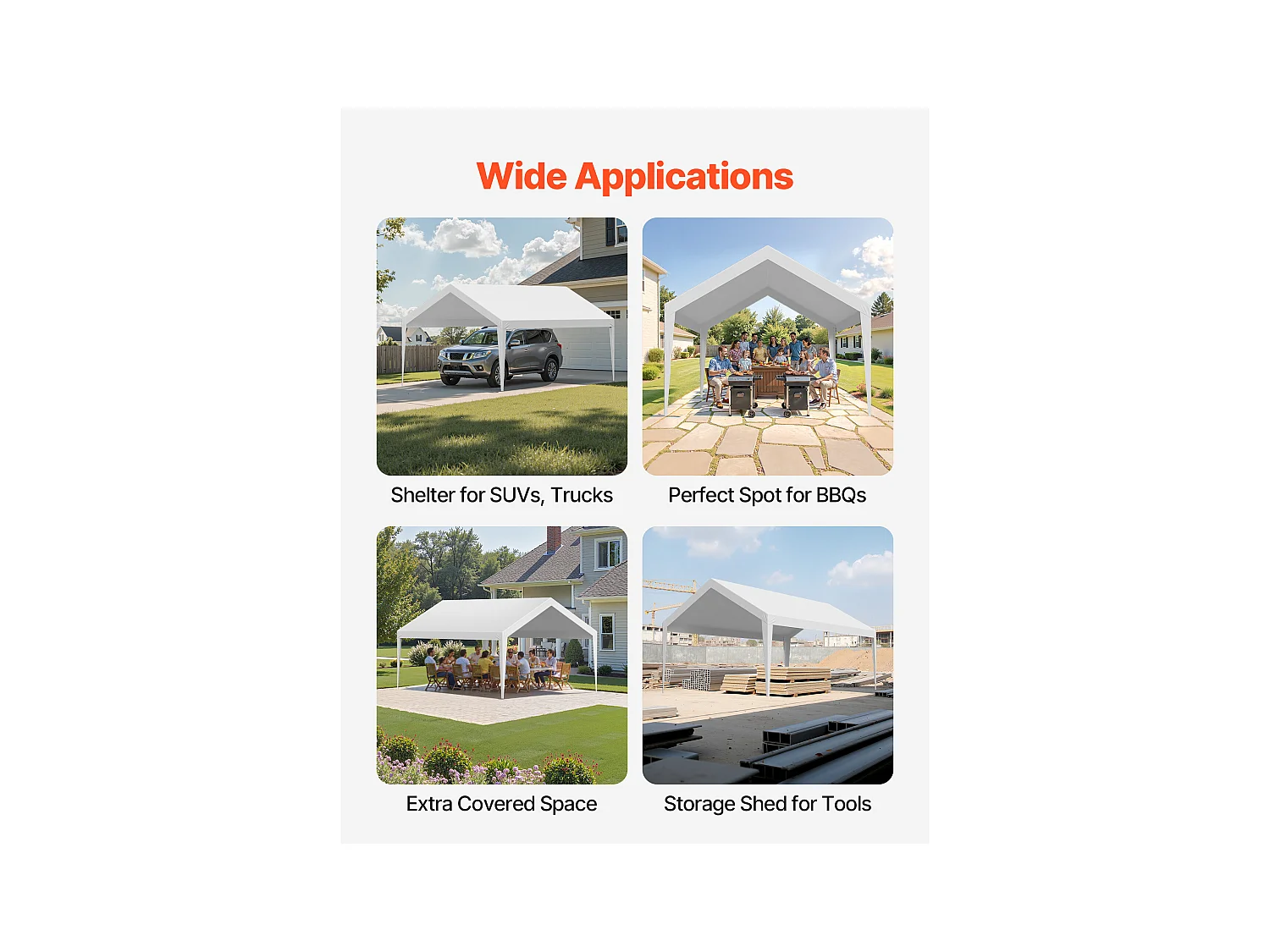 Toile de Rechange Carport SucceBuy, 6,09x3,65 m, Bâche Toit Abri Voiture, Couverture Supérieure Tente Garage Portable, Résistante UV Imperméable, Blanc