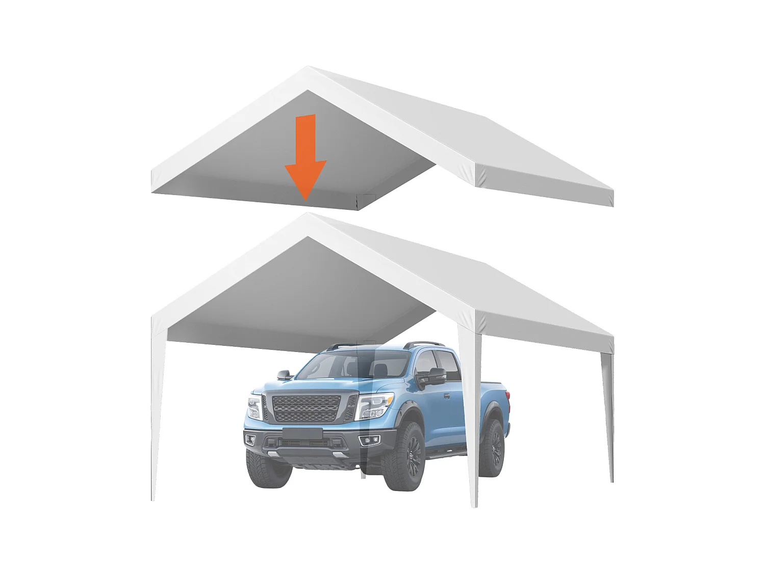 Toile de Rechange Carport SucceBuy, 6,09x3,65 m, Bâche Toit Abri Voiture, Couverture Supérieure Tente Garage Portable, Résistante UV Imperméable, Blanc