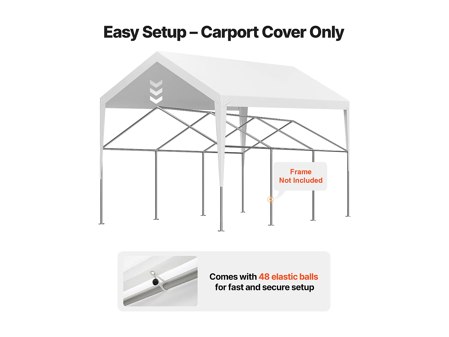 Toile de Rechange Carport SucceBuy, 6,09x3,65 m, Bâche Toit Abri Voiture, Couverture Supérieure Tente Garage Portable, Résistante UV Imperméable, Blanc