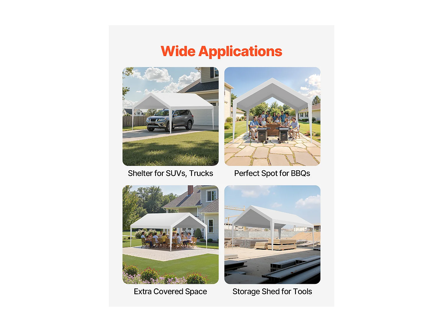 Toile de Rechange Carport SucceBuy, 6,09x3,65 m, Bâche Toit Abri Voiture, Couverture Supérieure Tente Garage Portable, Résistante UV Imperméable, Blanc