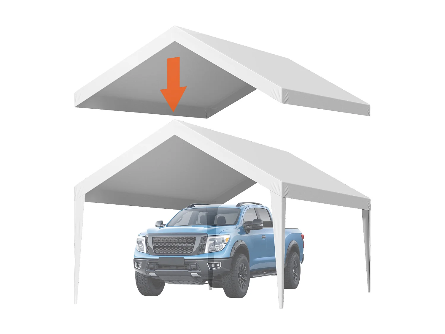 Toile de Rechange Carport SucceBuy, 6,09x3,65 m, Bâche Toit Abri Voiture, Couverture Supérieure Tente Garage Portable, Résistante UV Imperméable, Blanc