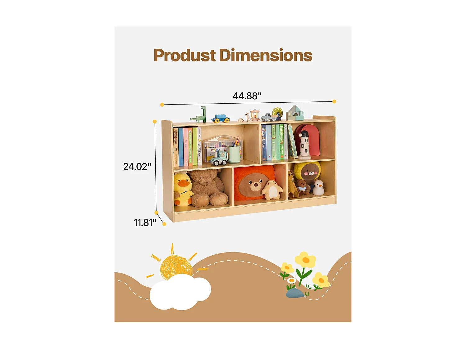 Organisateur de Jouets SucceBuy, 114cm, Bibliothèque pour Enfants à 2 Niveaux, Meuble de Rangement à 5 Compartiments, Mobilier de Garderie pour Chambre