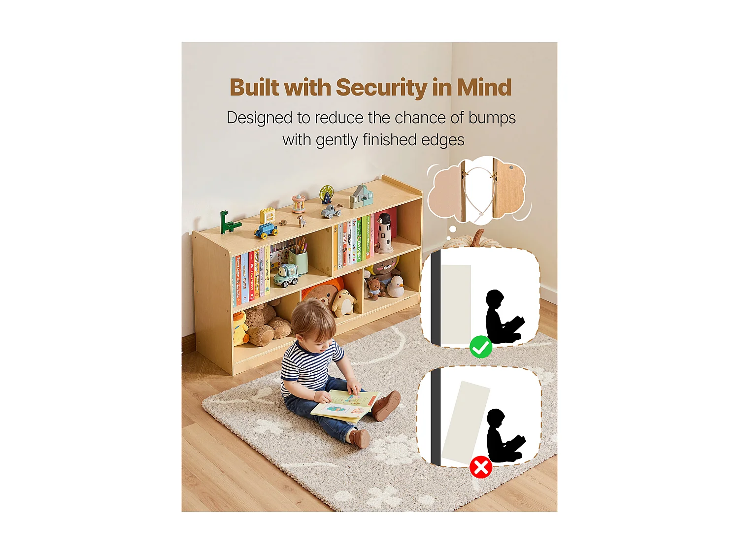 Organisateur de Jouets SucceBuy, 114cm, Bibliothèque pour Enfants à 2 Niveaux, Meuble de Rangement à 5 Compartiments, Mobilier de Garderie pour Chambre