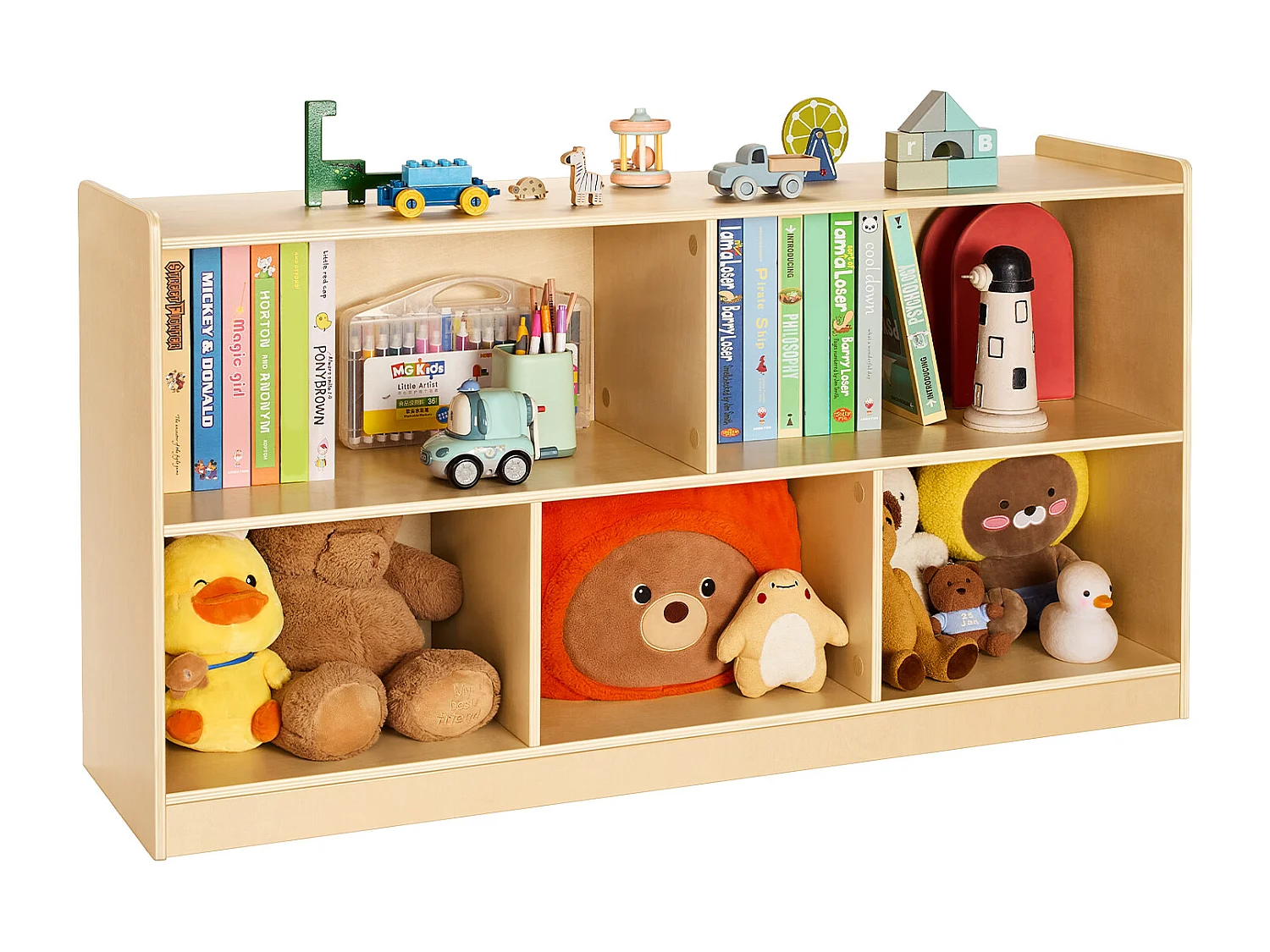 Organisateur de Jouets SucceBuy, 114cm, Bibliothèque pour Enfants à 2 Niveaux, Meuble de Rangement à 5 Compartiments, Mobilier de Garderie pour Chambre
